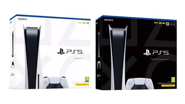 Cajas de PS5 y PS5 Digital Edition.