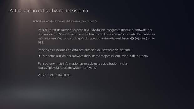 Nuevo firmware PS5 versin 21.02-04.50.00