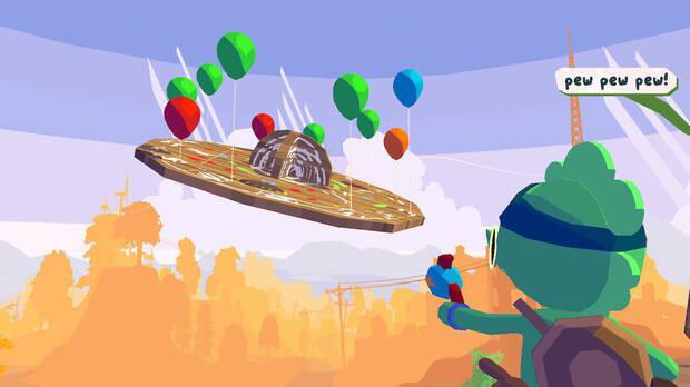Con imaginación, un cartón con globos puede ser un platillo volante al que disparar.