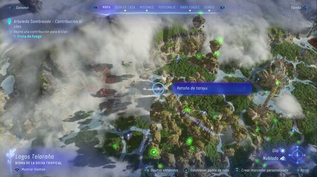 Avatar: Frontiers of Pandora - Retoños de tarsyu del Bosque de Kinglor: ubicación del retoño de las cataratas resplandecientes