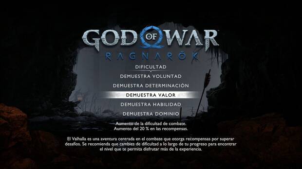 God of War Ragnarok - Valhalla: seleccin de nivel de dificultad
