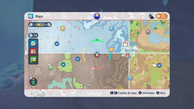 Pokémon Escarlata y Púrpura DLC 2 - Ubicación en el mapa del objeto evolutivo Metal Compuesto