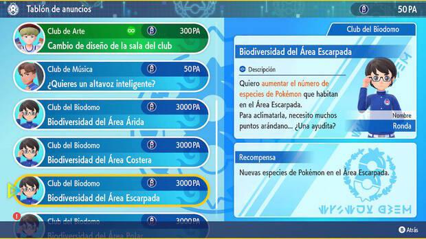Pokémon Escarlata y Púrpura DLC 2 - Peticiones del club biodomo para desbloquear los Pokémon iniciales