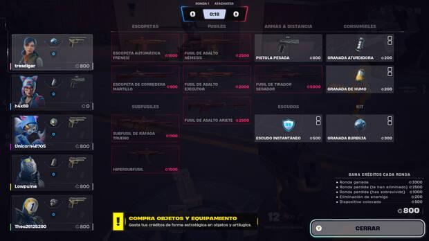 Entre rondas puedes comprar nuevas armas y accesorios, aunque los perderás en cuando falles una ronda.