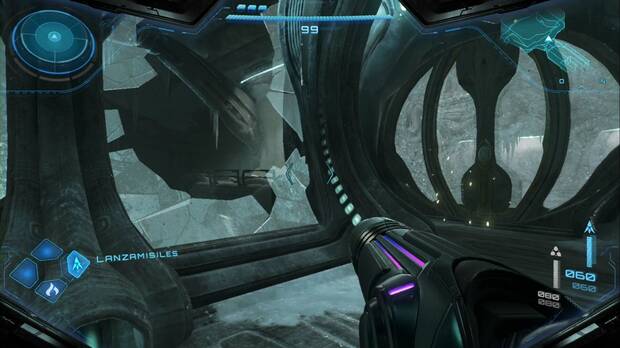Metroid Prime 4: Beyond - Cinturón Glacial, zona rompible de la galería de cristal en Grúa de carga