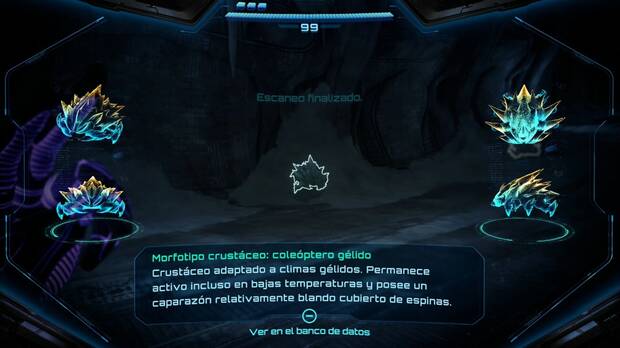 Metroid Prime 4: Beyond - Cinturón Glacial, coleóptero gélido en uno de los pasillos iniciales