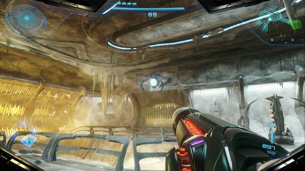 Metroid Prime 4: Beyond - Cintur�n Glacial, punto de la Esclusa de aire inferior donde puedes lanzar una part�cula ps�quica para llegar a una expansi�n elemental