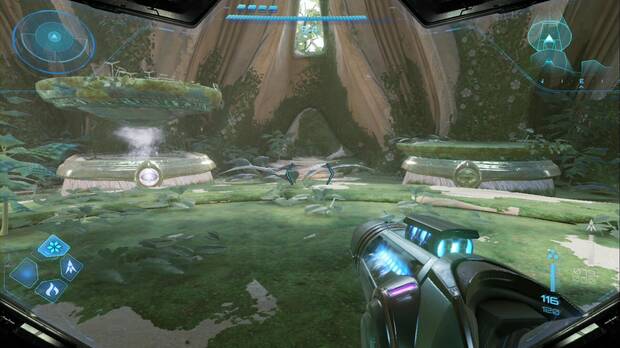 Metroid Prime 4: Beyond - Espesura Iracunda, plataformas de agua en la sala de la Fuente de la Serenidad