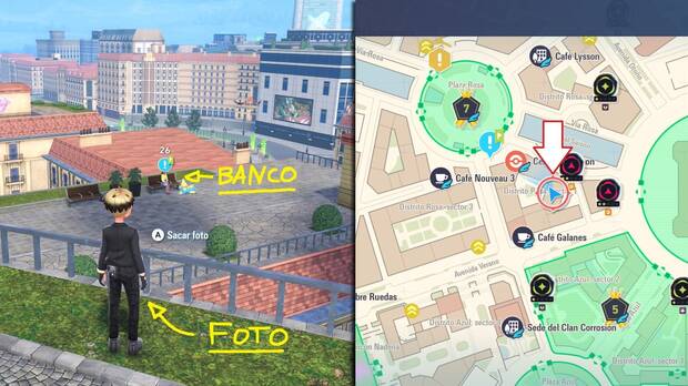 Leyendas Pokémon Z-A DLC Megadimensión - Localización del banco y el lugar de la foto en la misión secundaria El banco de la foto