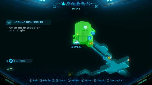 Metroid Prime 4: Beyond - Laguna del Magma (II), ubicación de la mesa con el registro Proceso de extracción en el Punto de extracción de energía