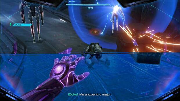 Metroid Prime 4: Beyond - Laguna del Magma (II), Samus cura a Duke durante el combate contra los psibots
