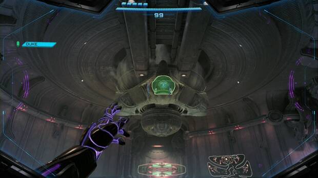 Metroid Prime 4: Beyond - Laguna del Magma (II), escotilla sobre la máquina del holograma en la Sala de vigilancia