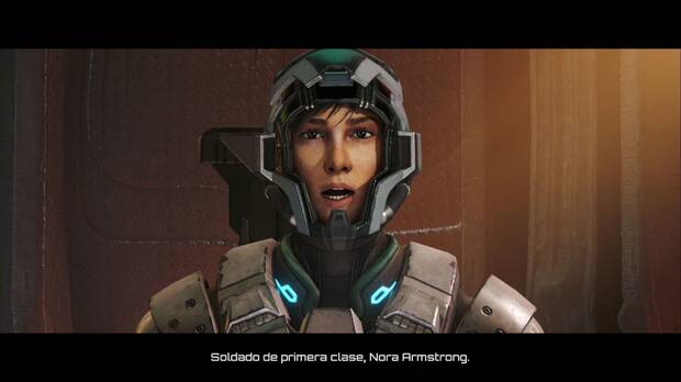 Metroid Prime 4: Beyond - Laguna del Magma (II), Nora Armstrong en la secuencia donde conocemos a la soldado de la Federación Galáctica