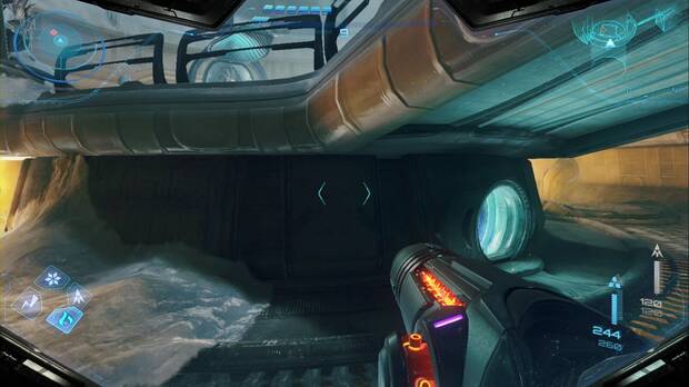 Metroid Prime 4: Beyond - Cinturón Glacial (II), hueco para morfosfera bajo la pasarela del depósito