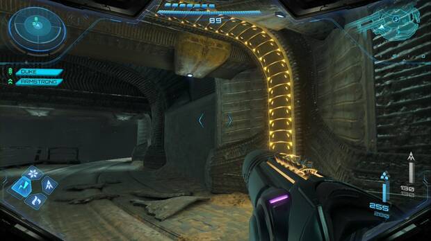 Metroid Prime 4: Beyond - Minas Colosales, raíl que permite avanzar desde la zona del ascensor