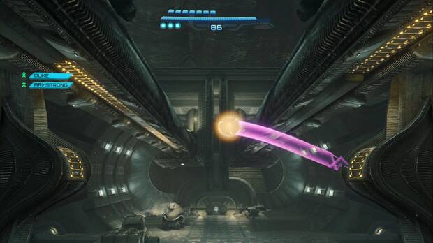 Metroid Prime 4: Beyond - Minas Colosales, Samus usa el impulso con la aracnosfera para moverse entre raíles