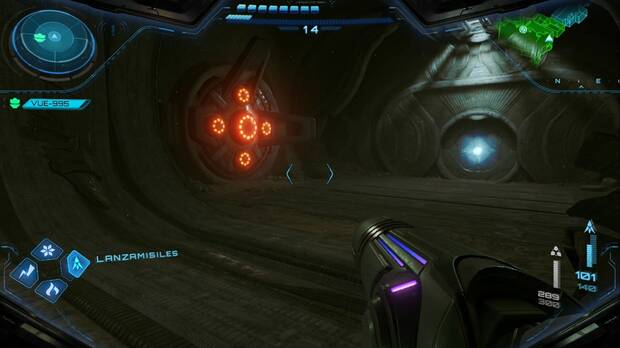 Metoid Prime 4: Beyond - Minas Colosales, bloqueo rojo en la zona de la cantera que se puede destruir con el supermisil