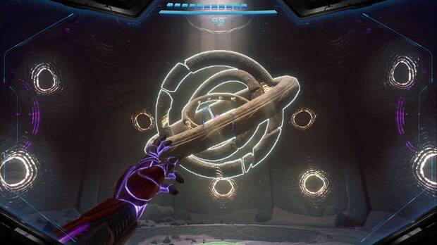 Metroid Prime 4: Beyond - Valle de Sol, anillos girando en la zona de los Anillos pétreos