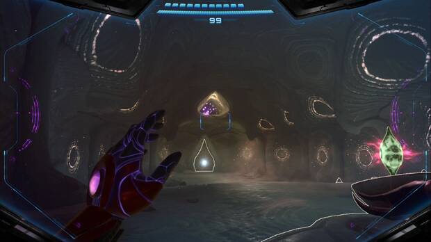 Metroid Prime 4: Beyond - Valle de Sol, conducto sobre la puerta del altar del Santuario de los anillos pétreos