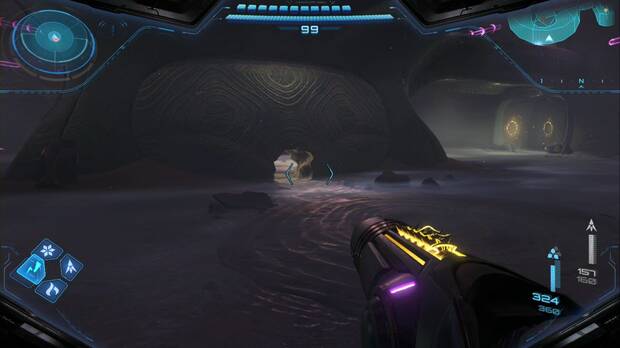 Metroid Prime 4: Beyond - Valle de Sol, agujeros en torno a la zona central del Santuario del laberinto cadente