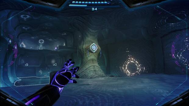 Metroid Prime 4: Beyond - Valle de Sol, hueco para psicopartículas en el lado norte del foso del Santuario de la vía suspendida