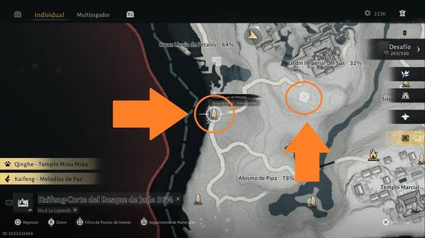 Where Winds Meet - Fragmentos de Oleada Oscura en Kaifeng, ubicacin de la piedra Cruce Lluvia de Ptalos y la pagoda objetivo de uno de los Fragmentos