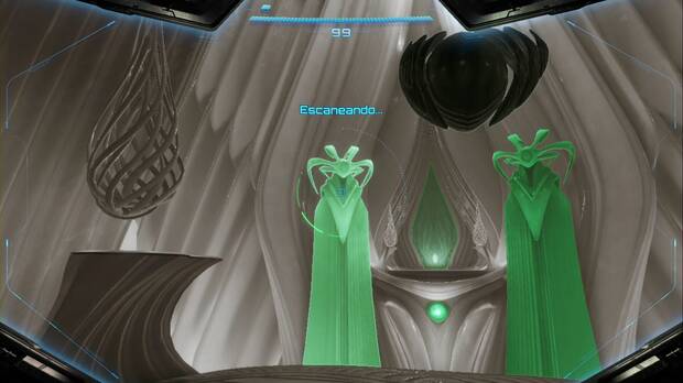 Metroid Prime 4: Beyond - Cronotorre, Samus escanea una estatua de un aliengena desconocido
