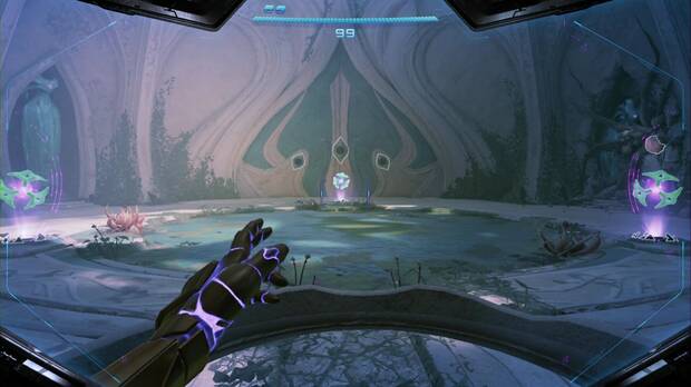 Metroid Prime 4: Beyond - Espesura Iracunda, agujero en la pared de la puerta sur del templo por donde disparar el rayo de control