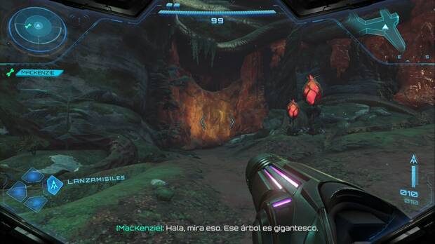 Metroid Prime 4: Beyond - Espesura Iracunda, pared de ámbar de Viewros que puedes destruir con el lanzamisiles
