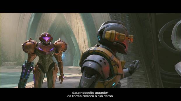 Metroid Prime 4: Beyond - Espesura Iracunda, agujero en lo alto de la puerta del templo por donde disparar el rayo de control