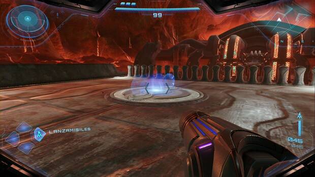 Metroid Prime 4: Beyond - Laguna del Magma, rotogenerador de Vi-O-La en el puente sobre la lava