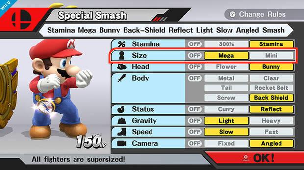Podremos configurar una gran cantidad de opciones para crear nuestros propios tipos de partida en Smash especial.