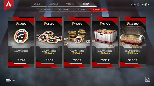 Estos son los precios de las monedas de pago de 'Apex Legends'.