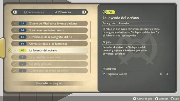 Leyendas Pokémon: Arceus - Cómo completar la petición nş 66 La leyenda del océano