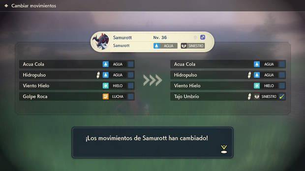 Leyendas Pokémon: Arceus - Cómo cambiar los movimientos de los Pokémon
