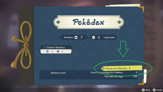 Leyendas Pokémon: Arceus - Tareas sin informar de la Pokédex