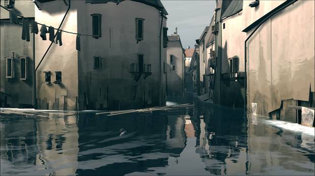 El inicio del juego es una declaración de intenciones: comenzamos buceando entre edificios derrumbados en las ruinas de una ciudad inundada.