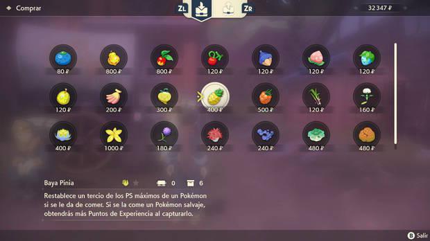 Leyendas Pokémon: Arceus - Usar Bayas Pinia para ganar más experiencia