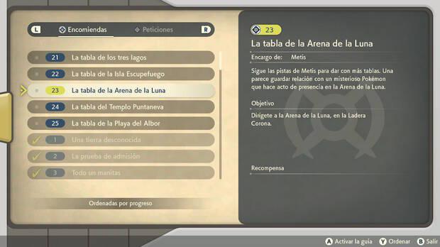 Leyendas Pokémon: Arceus - Encomienda nş 23 La tabla de la Arena de la Luna