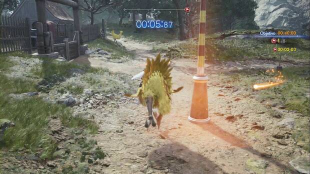 Final Fantasy VII Rebirth - Galopada de Chocobo: poste que debes esquivar