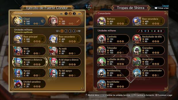 Final Fantasy VII Rebirth - Fuerte Cóndor: selección de unidades