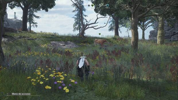 Final Fantasy VII Rebirth - Arriba, a lo lejos: vaca en el bosque