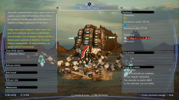 Final Fantasy VII Rebirth - Ficha de combate de Recolectora