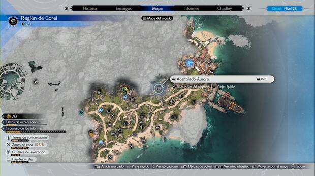 Final Fantasy VII Rebirth - Cofres ocultos en la región de Corel: ubicación del Acantilado Aurora