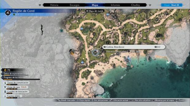 Final Fantasy VII Rebirth - Cofres ocultos en la región de Corel: ubicación de la Colina Atardecer