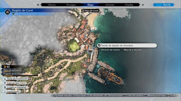 Final Fantasy VII Rebirth - Ubicación de la tienda de alquiler de chocobos de Costa del Sol