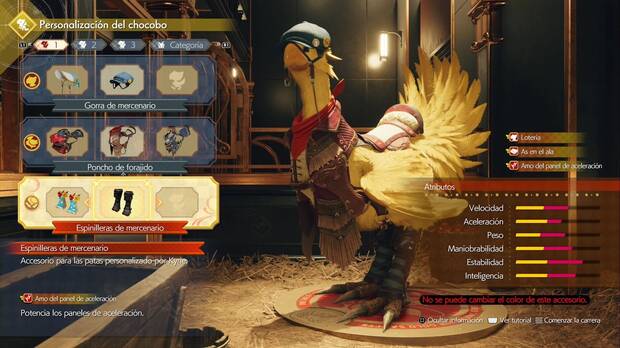 Final Fantasy VII Rebirth - Carreras de chocobos: perfil del chocobo con piezas