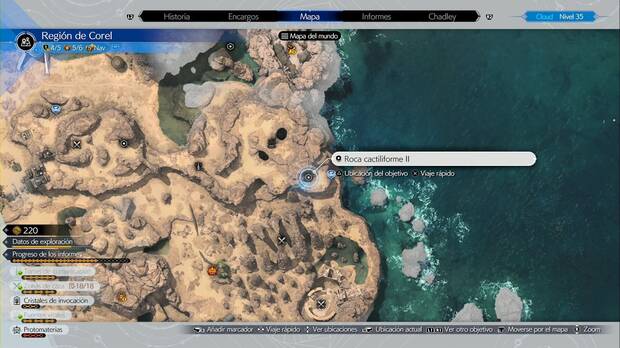 Final Fantasy VII Rebirth - Informes de investigación en Corel: ubicación de la Roca cactiliforme II