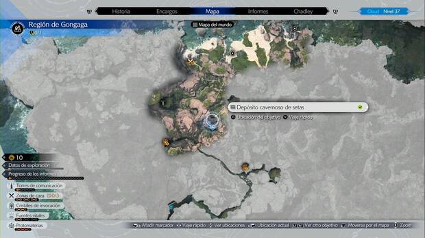 Final Fantasy VII Rebirth - Cofres ocultos en la región de Gongaga: Depósito cavernoso de setas