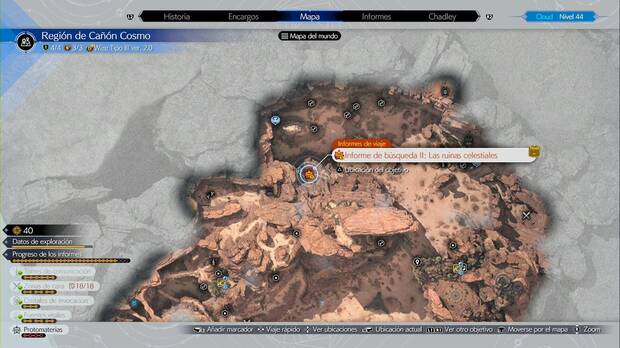 Final Fantasy VII Rebirth - Informes de viaje de la región de Cañón Cosmo: ubicación de Las ruinas celestiales